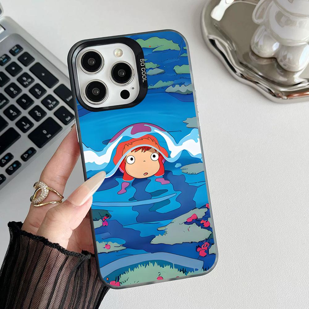 Аниме P-понё Чехол для телефона Матовый Цветной Серебристый Для Iphone 17 16 15 14 Pro 13 12 Air Plus 11 7 8 Max Роскошный Чехол