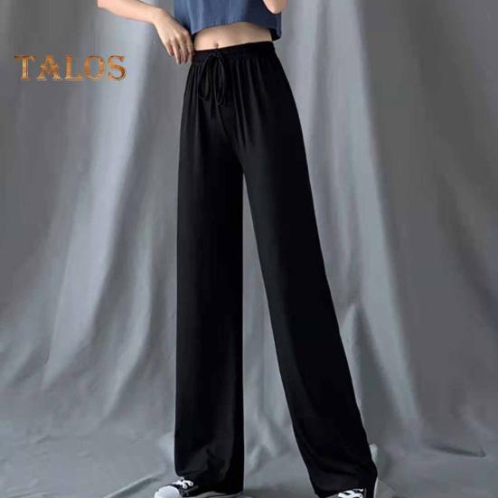 Женские повседневные брюки с эластичной кулиской и высокой талией, широкие длинные брюки, однотонные тонкие брюки для отдыха