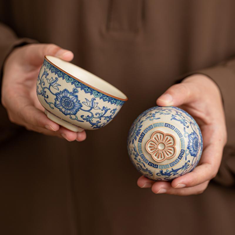 Ручная роспись, печной синий, бело-синяя чашка для пуэра, чайная чашка, одинарная керамическая мастер-чашка, личная, особенная, простая чашка для дегустации чая, набор для чая кунг-фу