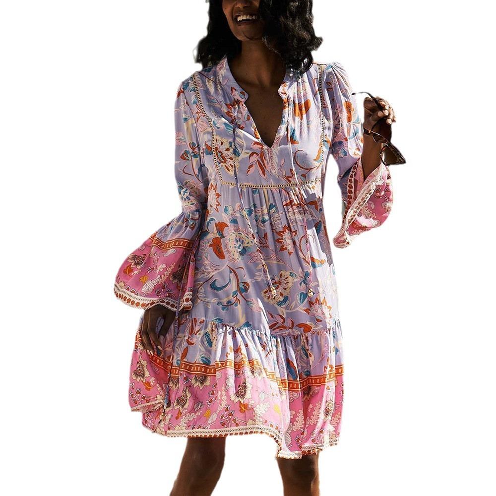 Весна и Лето Новая Европейская и Американская Женская Одежда Модное Цветочное Шифоновое Платье-Торт Короткая Юбка