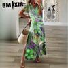 Women's V-Neck Short Sleeve Dress Multicolour Printed Evening Dresses