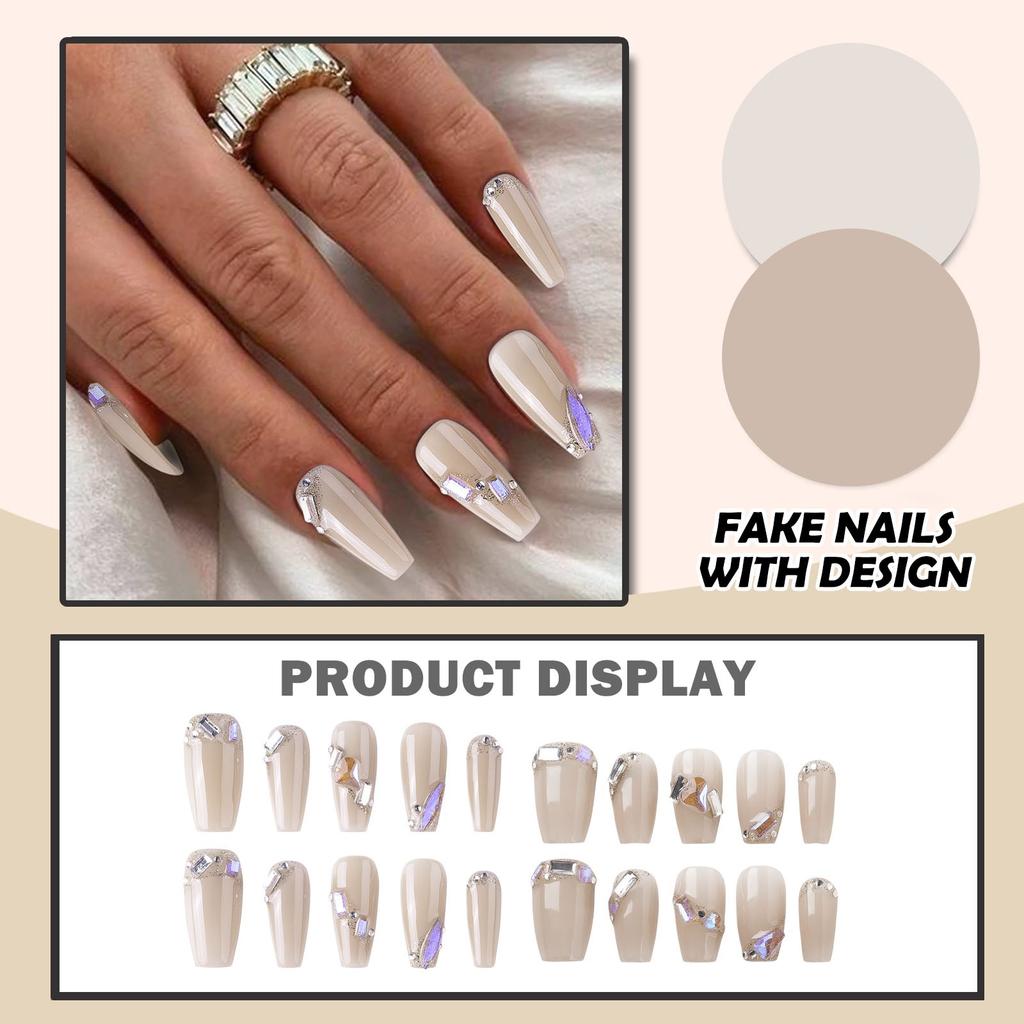 Женские накладные ногти среднего размера с рисунком телесного цвета на акриловых ногтях глянцевые накладные ногти с полным покрытием