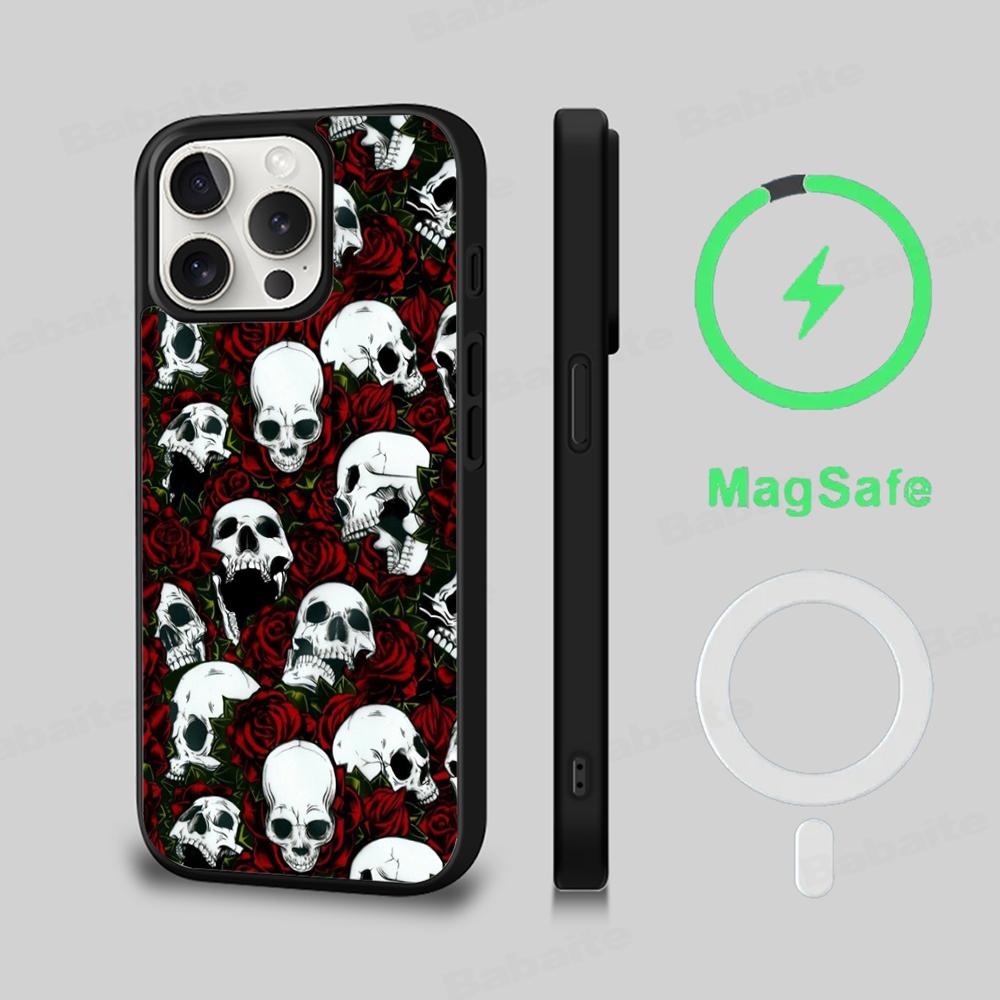 Жуткие узоры в виде черепов Чехол для телефона Магнитный чехол Для IPhone 16 14 13 12 11 15 Pro Max Plus Для Magsafe Беспроводная зарядка Чехол