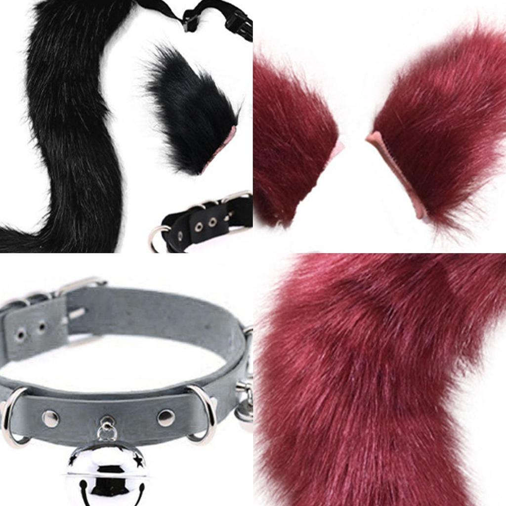 Уши из искусственного меха, хвост, кошачьи уши и хвост, комплект с ушками и хвостом для взрослых и детей, нарядный карнавальный костюм на Хэллоуин