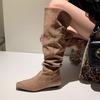 Женские ботфорты на плоской подошве Модные замшевые ботфорты до колена Зимняя обувь Новый тренд Ботильоны челси Ходьба Готическая мода Женские кроссовки