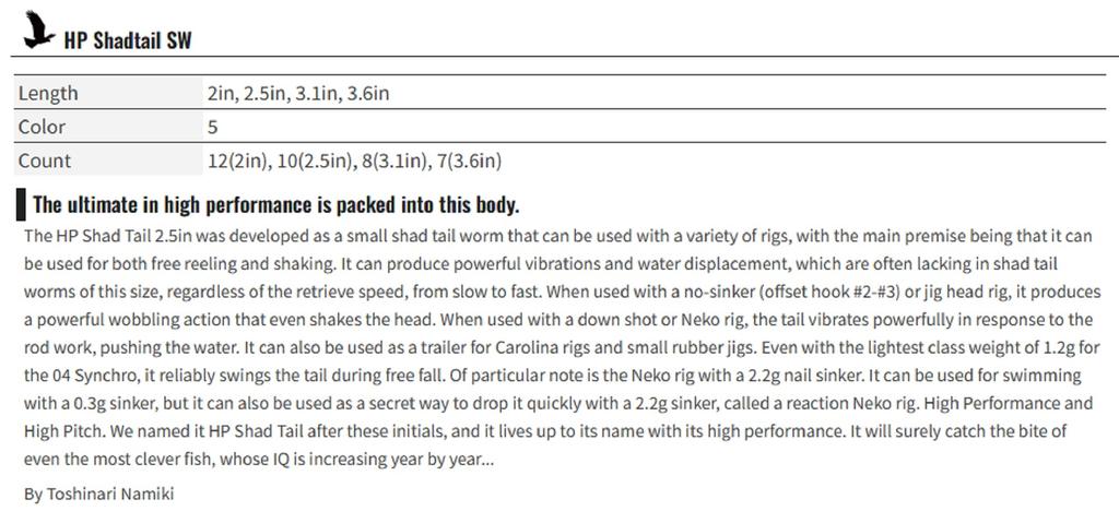 Sale OSP Soft Lure HP Shad Tail 2.5 Inches W-083 (9357)