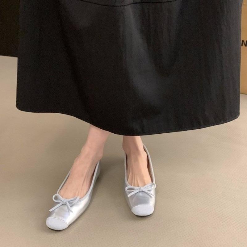 Новая Мода Женские Балетки Мягкий Бант Квадратный Носок Обувь Женская Новая Прострочка Элегантная Модная Большого Размера Комфортная Обувь на Плоской Подошве