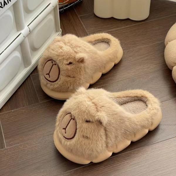 Soft Warm Capybara Slippers Casual Cute Animal Fur Capibara Slippers Plushy Lovely Winter Fluffy Kapibara Slides Indoor