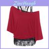 Size Women Plus Loose Vest Lace Stitching Oblique Collar Bat Tshirt Fashion