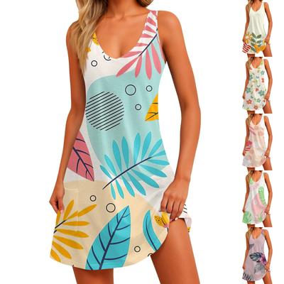 Женское повседневное платье с v-образным вырезом и цветочным принтом, пляжное платье с карманами