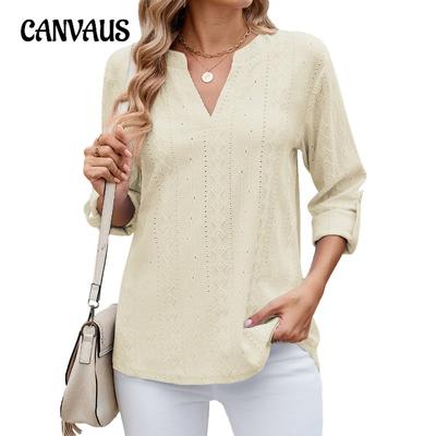 Женская футболка свободного кроя с V-образным вырезом и рукавом семь четвертей на весну и лето