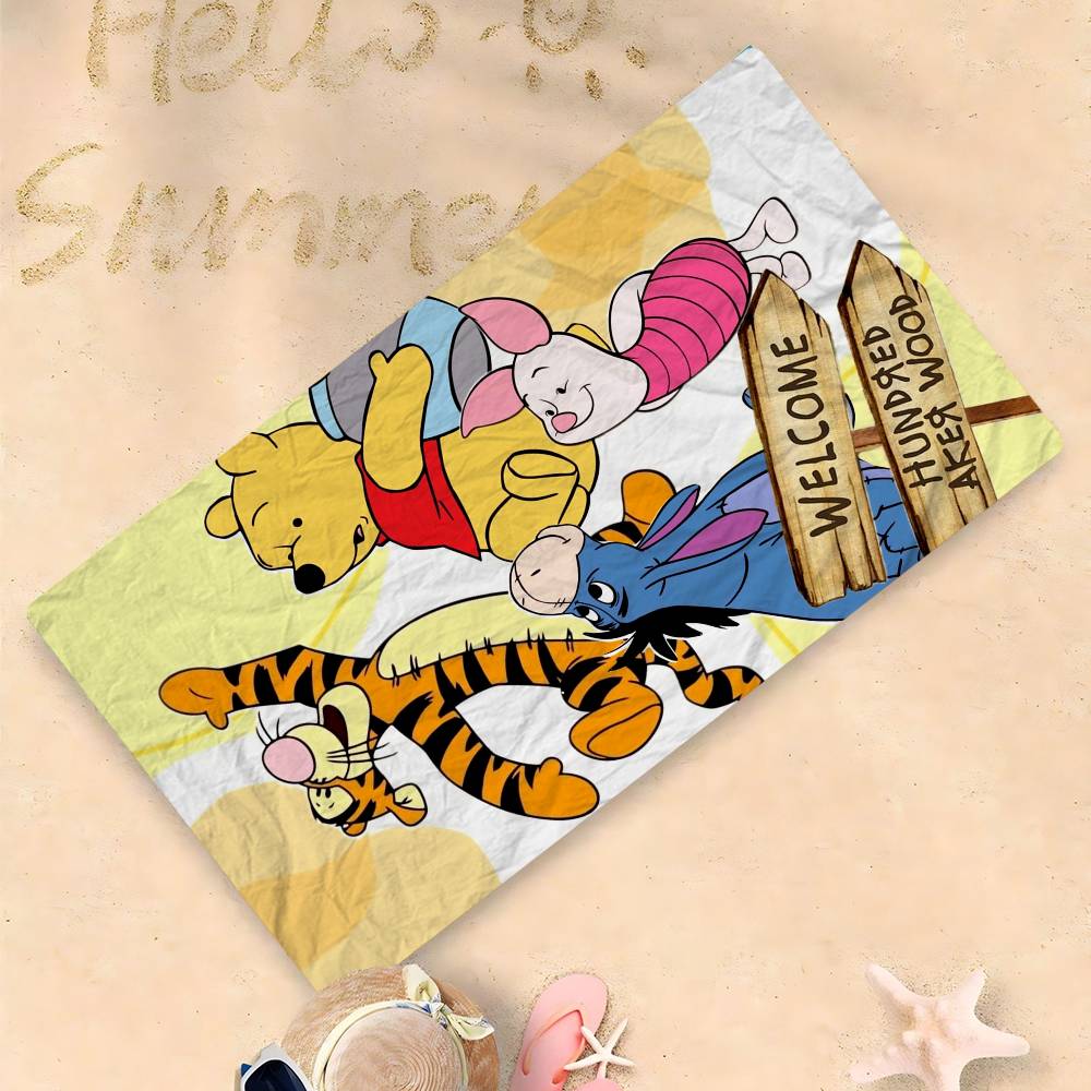 Winnies The Poohs Bear Anime Beach Swimming Towel Soft Absorbent Washcloth Children's Gifts for Kids Travel Camping Gym