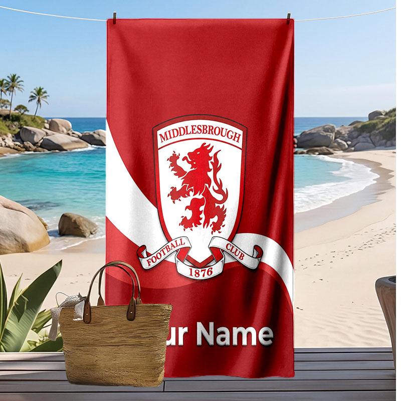 Middlesbrough FC Personalized Printed Beach Towel Soccer Logo Support Custom Name Text Absorbent Towel For Sport Travel Special Gift