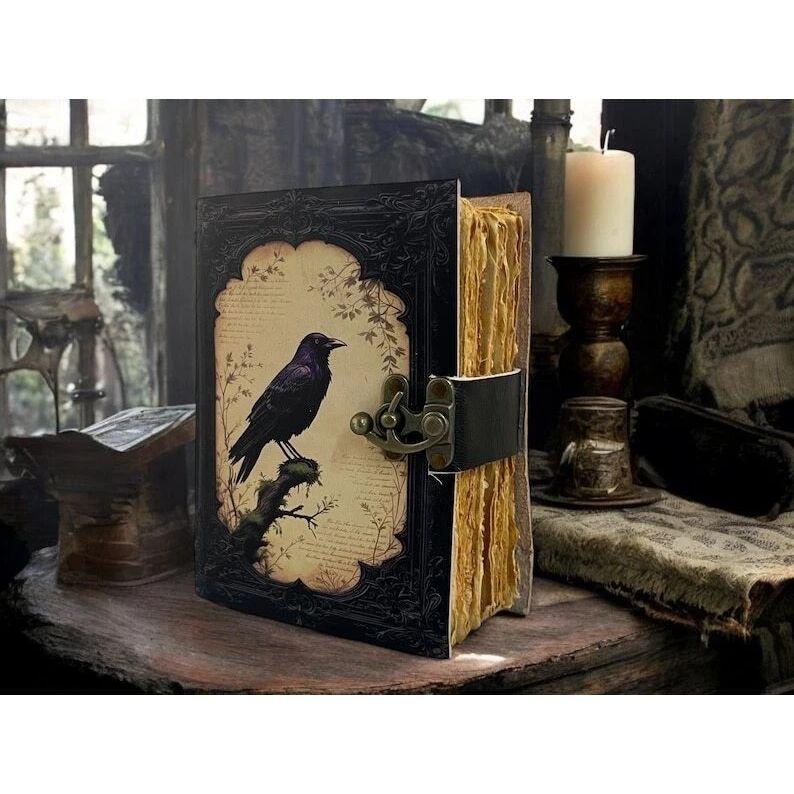 Кожаный блокнот «Ворон» Готический Винтажный Ручной работы Готический Гримуар Книга заклинаний