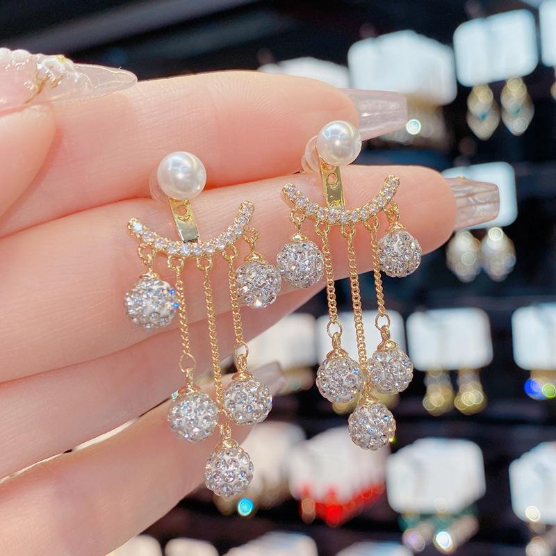 Сияющий хрустальный шар, висячие серьги с кисточками для женщин, висячие серьги для свадебной вечеринки, эффектные брендовые ювелирные изделия, позолоченные