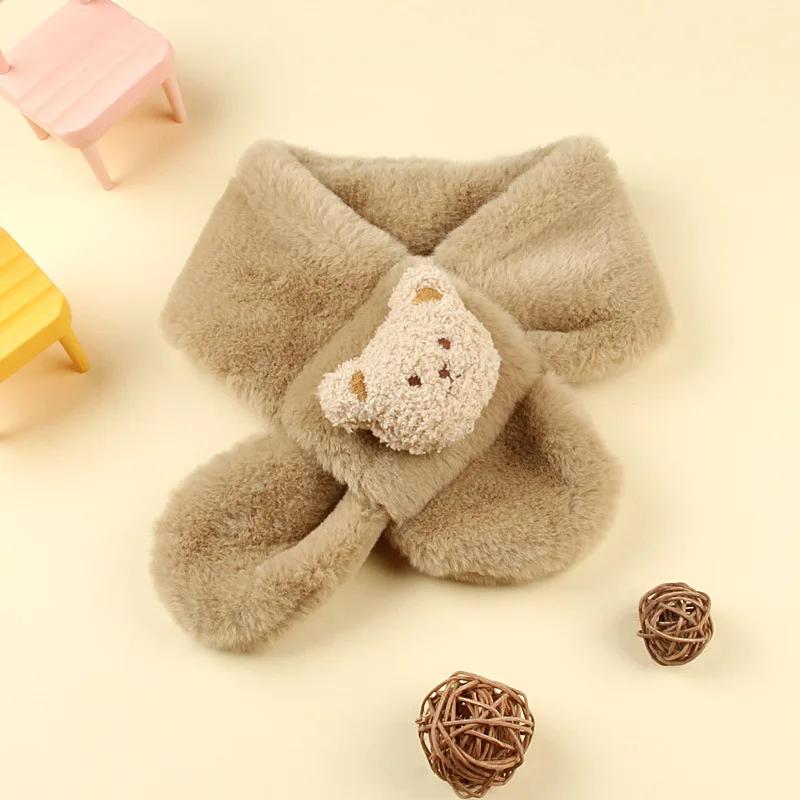 Autumn and winter cartoon teddy bear plush boy and girl children's scarf,imitation rabbit fur thick autumn and winter warm scarf