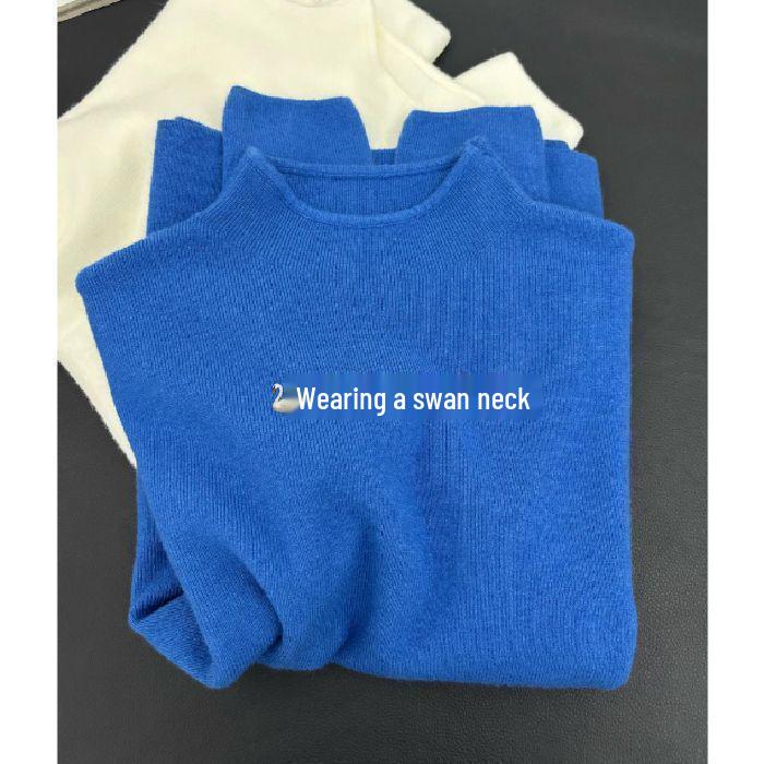 Women's Dark Green Half-High Neck Knitted Sweater - Autumn/Winter Base Layer