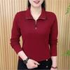 2025 Autumn New Fashionable Solid Color Middle-aged Mother Base Shirt Half Zipper Long Sleeve T-shirt Women's Top