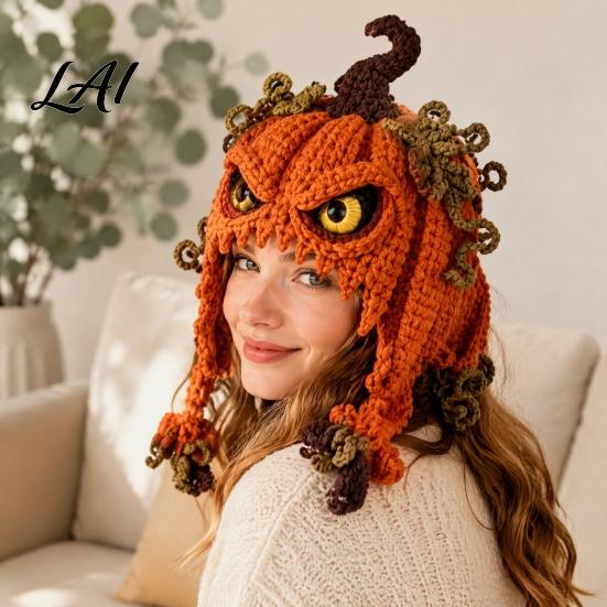 Craft Supplies for Kids Halloween Animal Hood Crochet Kit Skull Spider Bat Hat DIY Spooky Pumpkin Earflap Kit Adults Teens Autumn Winter Project