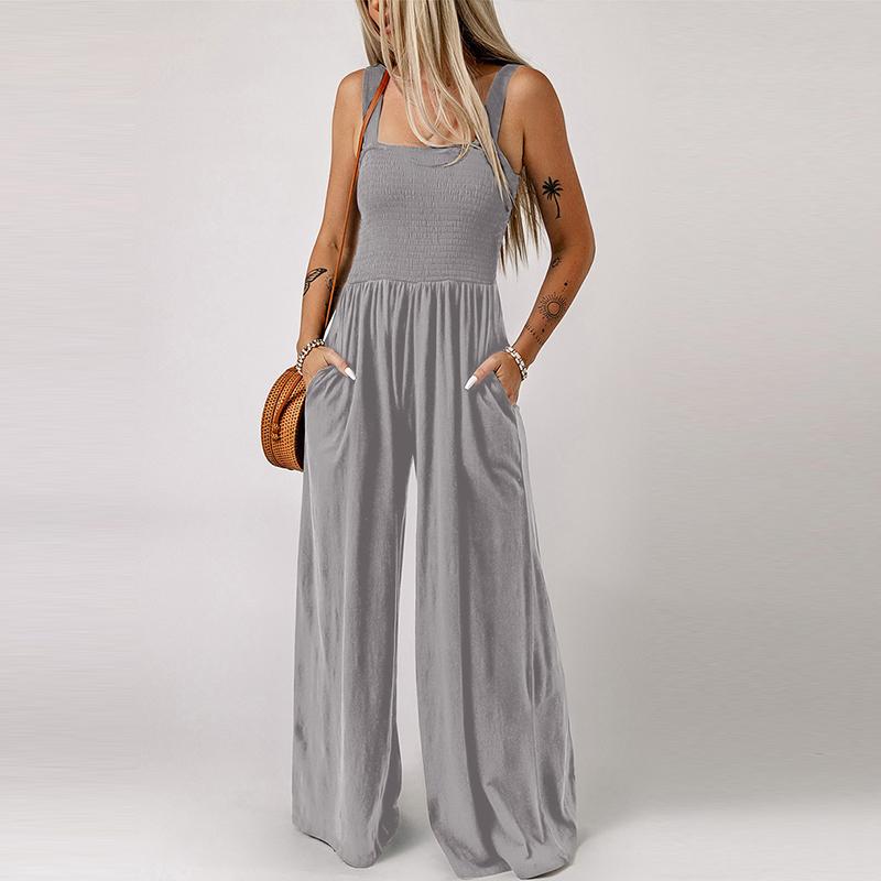 Women's Basic Simple High Waisted Knit Strapless Wide Leg Pants Pure Black One-piece Pants