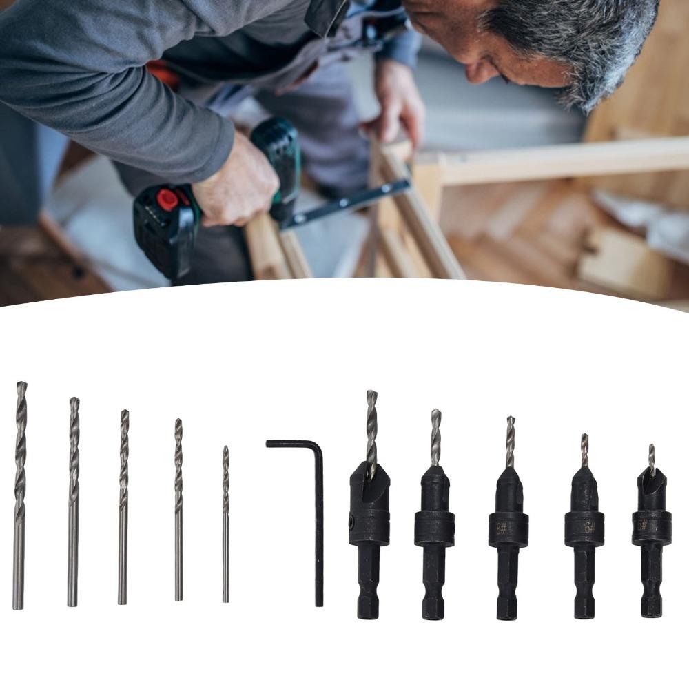 11pcs Depth Adjustable Counterbore Drill Bit Set Quick Change Chamfer Drill Bit Set Carpentry