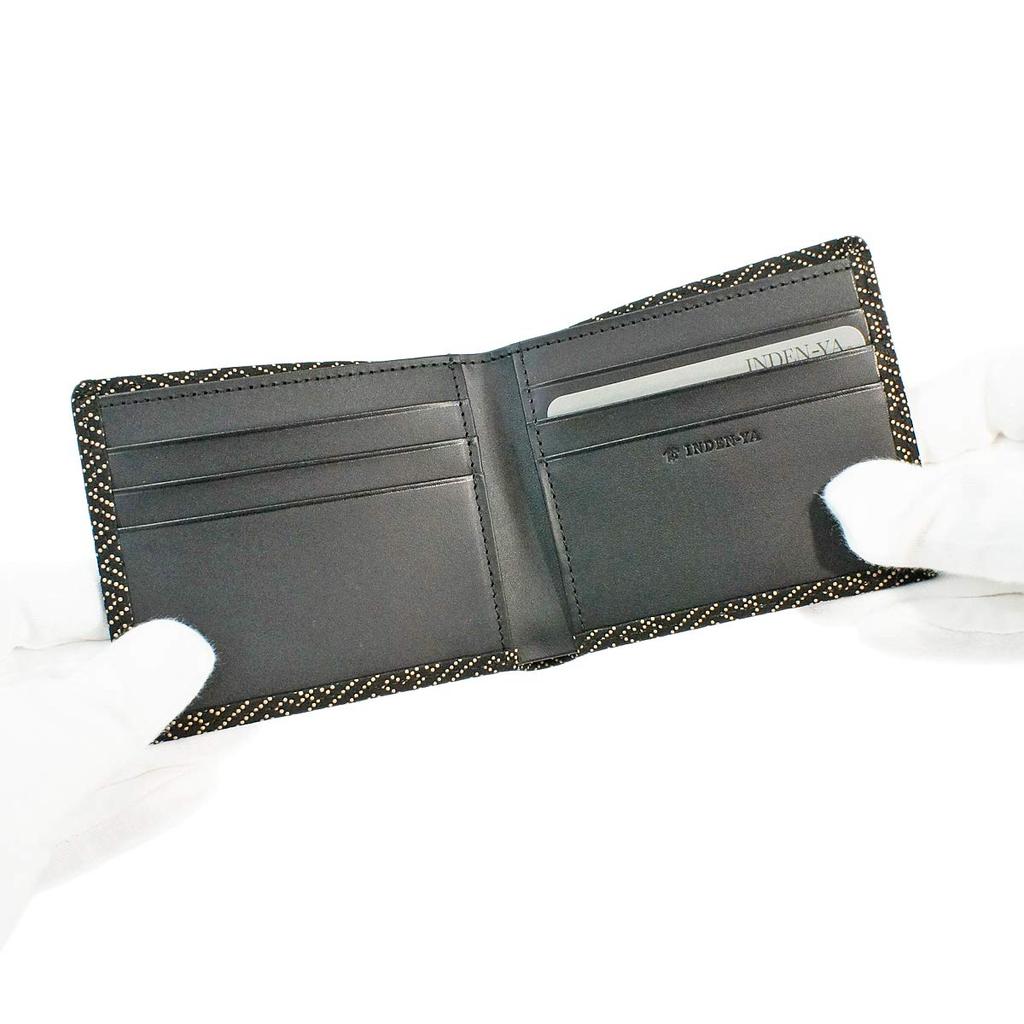 [Inden-ya] Inden Bifold Wallet, Bill Compartment I, No Coin Purse, Deerskin, Black with White Lacquer, Saaya Pattern, 2005-11-006