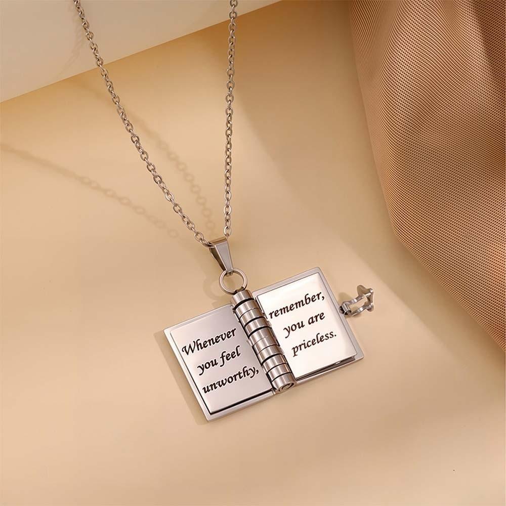 Heart Opening Book Pendant Titanium Steel Girls Text Locket Jewelry Accessories