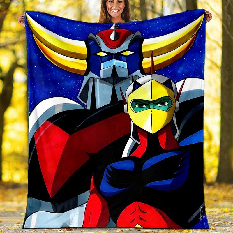 1pc UFO Robot Grendizer4 Theme Blanket - Digital Print, Polyester, Cozy for All Seasons, Perfect for Outdoor, Camping, and Travel