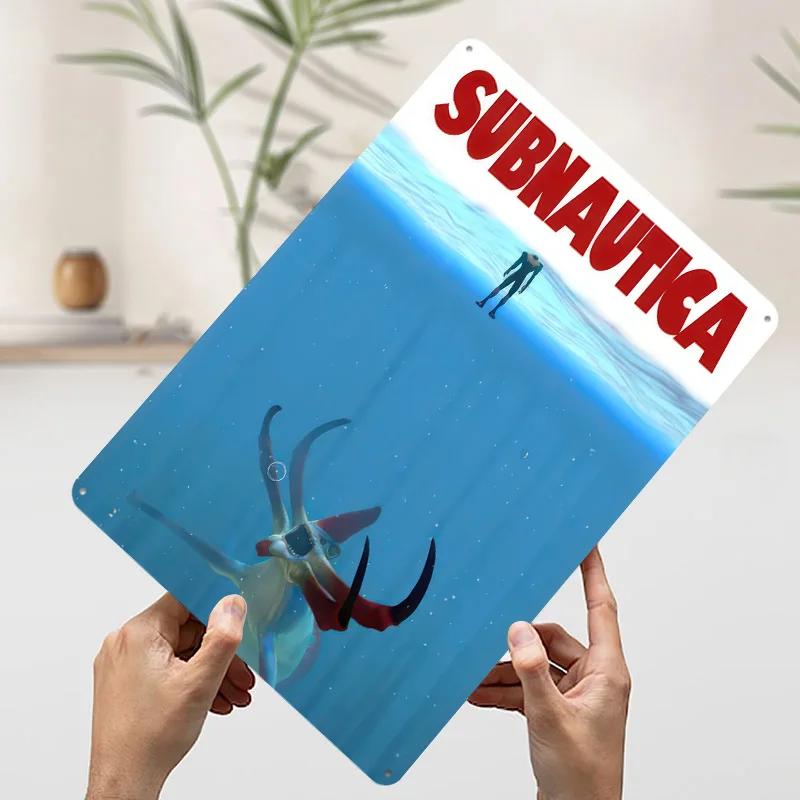 Subnautica Игровой Жестяной Плакат Индивидуальное Настенное Искусство Винтажные Ретро Металлические Знаки для Мужской Комнаты Игрока Декор Стены