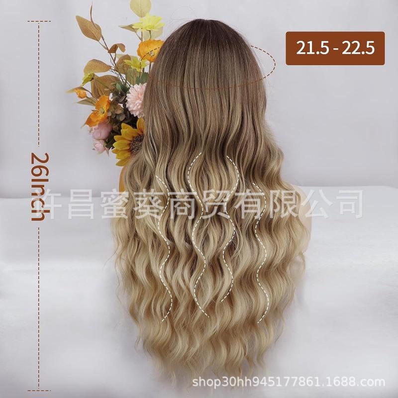 Synthetic Long Wavy Wig With Full Cap Bangs Natural Look Heat Resistant Hair Women