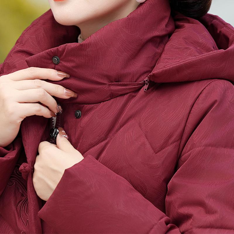 Зимнее короткое пуховое пальто для женщин, винтажная верхняя одежда больших размеров с капюшоном, элегантная, толстая, теплая, с вышивкой, пуховик, женские парки