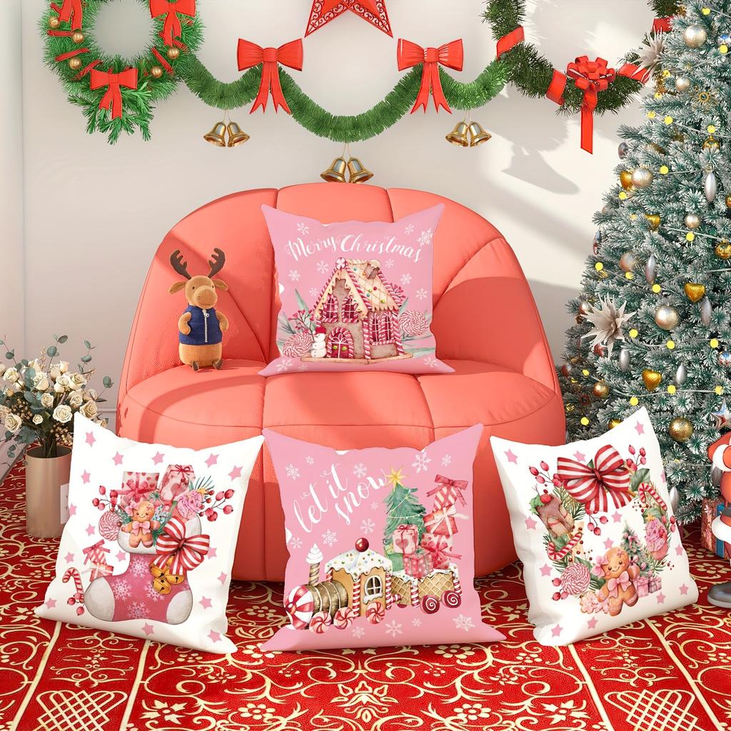 Рождественский декоративный чехол для подушки Рождественский пряничный человечек в виде конфетного домика с рисунком поезда чехол для диванной подушки украшение для дома