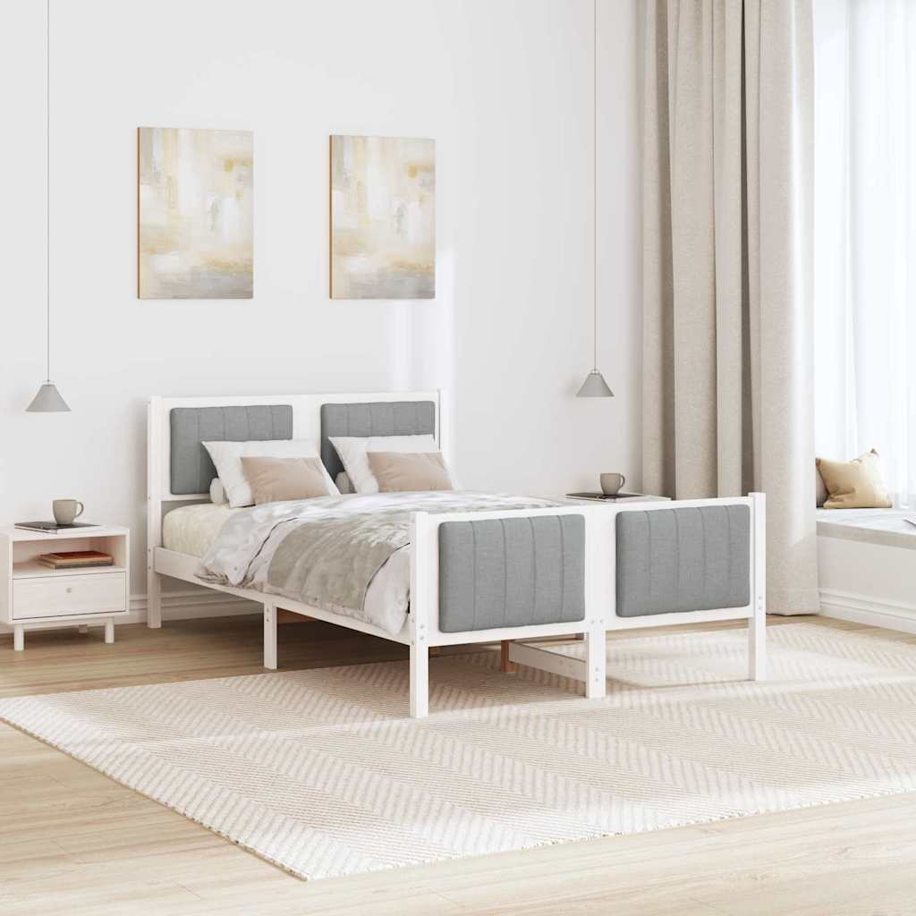 Bed Frame in White and Light Grey 120 x 190 cm Solid Pine Wood
