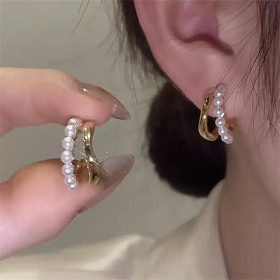 Новые модные серьги-кольца с жемчугом в форме буквы C для женщин и девушек, подарочные украшения оптом