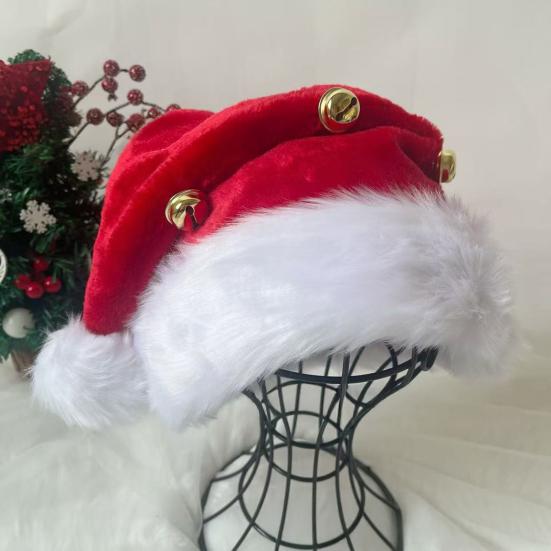 Unisex Velvet Santa Hat With Bells Green/Red Fluffy Christmas Hat With Pompom