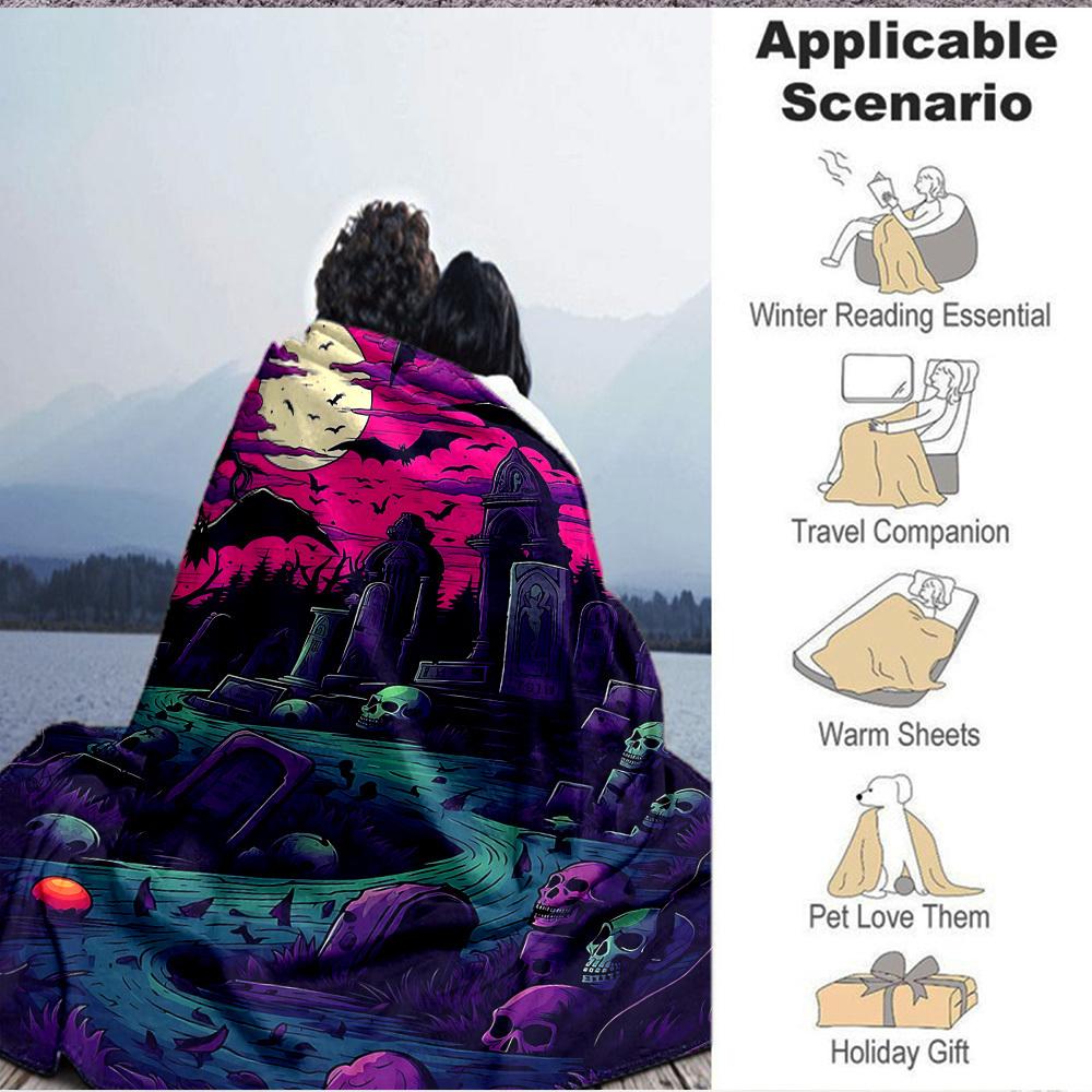 1pc Graveyard Moonlight Blanket, Lightweight Flannel Throw Blanket for Sofa, Bed, Travel, Camping, Living Room, Office, Couch049