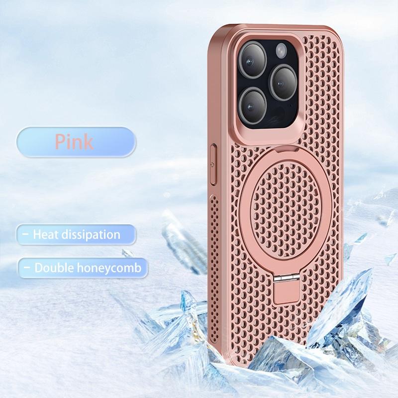 Magnetic Heat Dissipation Breathable Mesh Stand Back Case for iPhone 16 15 13 12 11 Pro Max Pro16 Plus Wireless Charging Cover
