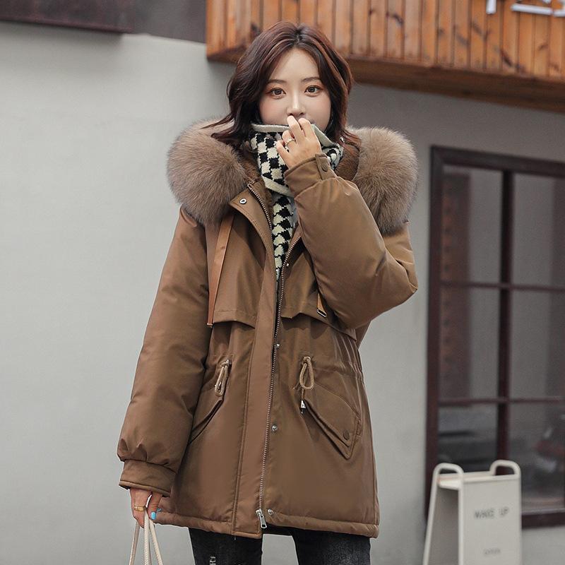 FASHION Drawstring Cotton-padded Women's Medium and Long Added Jacket Korean Version Loose Down Cotton-padded Winter Coat Clothes