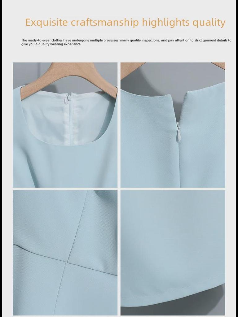 Women's Blue Suit: Jacket & Skirt Set - Elegant Autumn/Winter Style