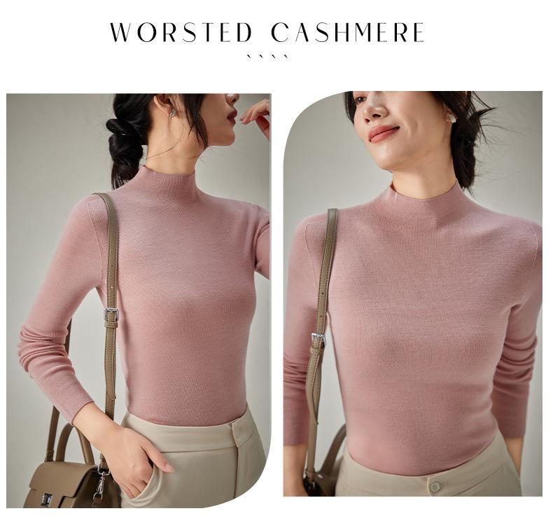 Machine Washable Slim-Fit Merino Wool Sweater with Half-High Neck.