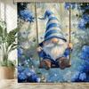 Очаровательный гном на качелях Водонепроницаемая шторка для душа с защитой от плесени - Синий цветочный дизайн для причудливого декора ванной комнаты