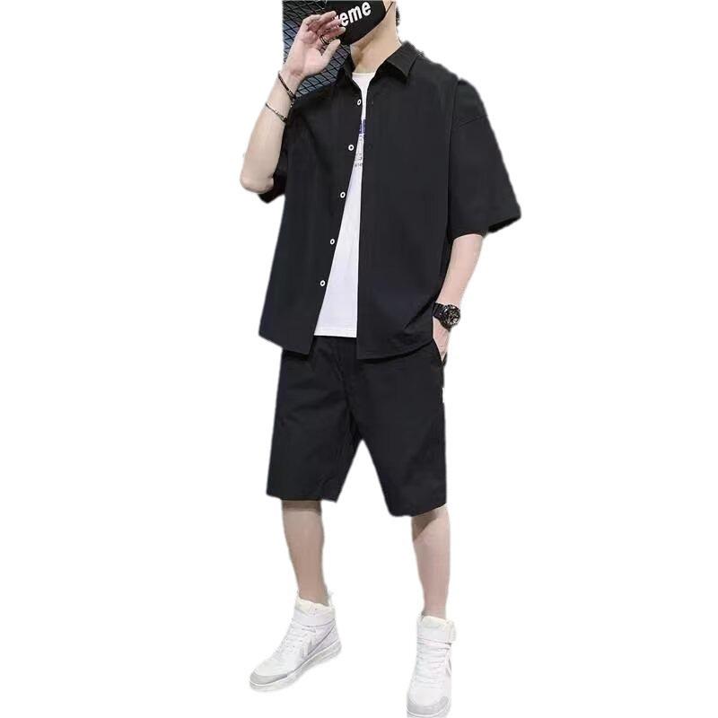 Мужской летний повседневный комплект из двух предметов: Модный комплект из футболки с коротким рукавом и шорт.