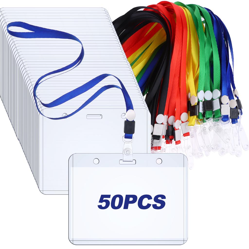 50 шт. прозрачный держатель для удостоверения личности с ремешком для отображения удостоверения личности пластик