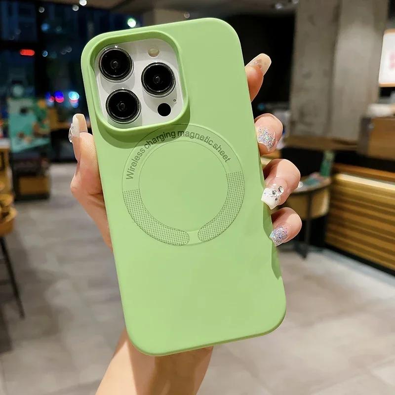 Чехол из жидкого силикона для Apple iPhone 17 16 15 14 13 12 Pro Max Plus Air Magsafe Магнитная беспроводная зарядка funda