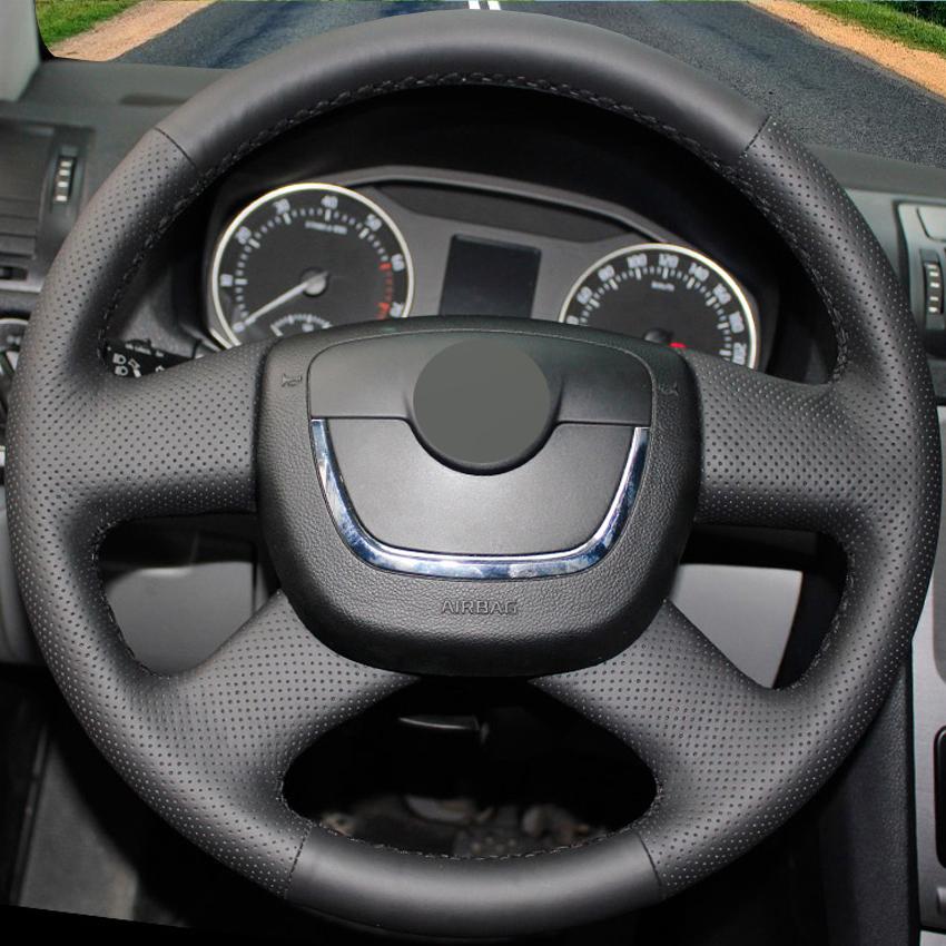 Черный мягкий автомобильный чехол на руль из искусственной кожи для Skoda Octavia Yeti Superb 2008-2013 Citigo Roomster Fabia 2009-2012