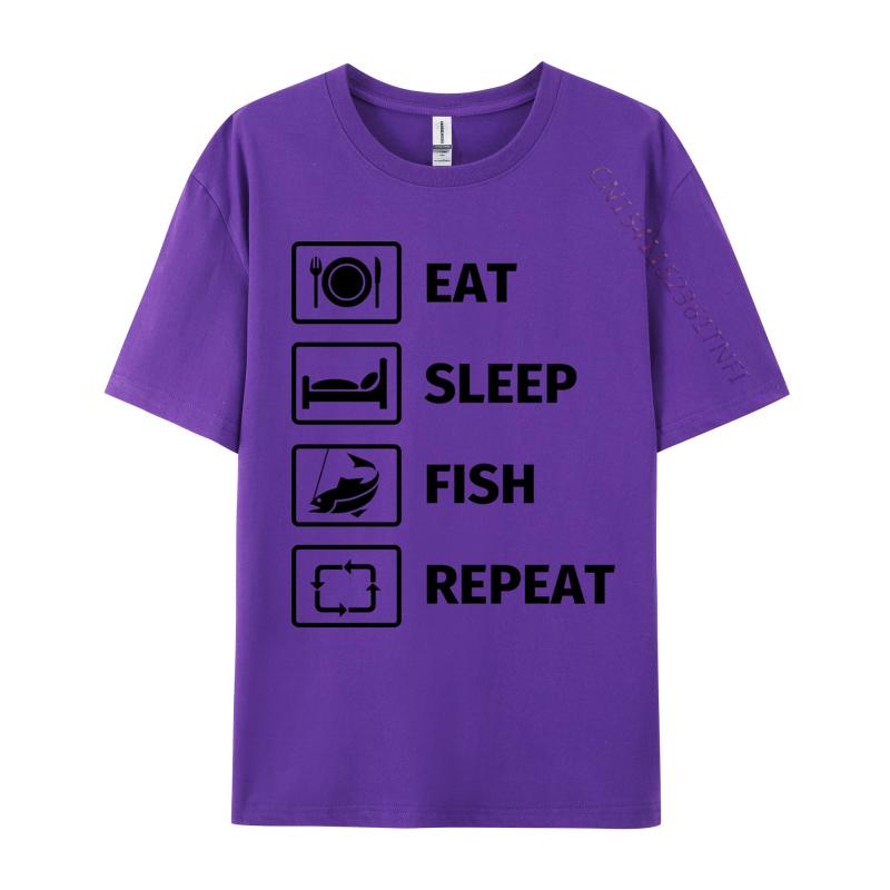 Eat Sleep Fish Repeat TShirt Man Newest Funny Tops  Tees NEW YEAR DAY Cotton T Shirts Customized TeeShirt