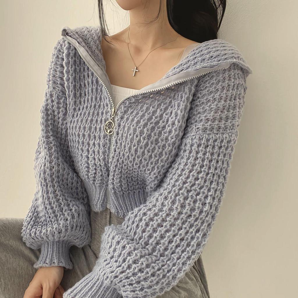 Autumn/Winter 2025 Chunky Knit Hooded Cardigan - Lazy Style Women's Loose Turn-Down Collar Sweater