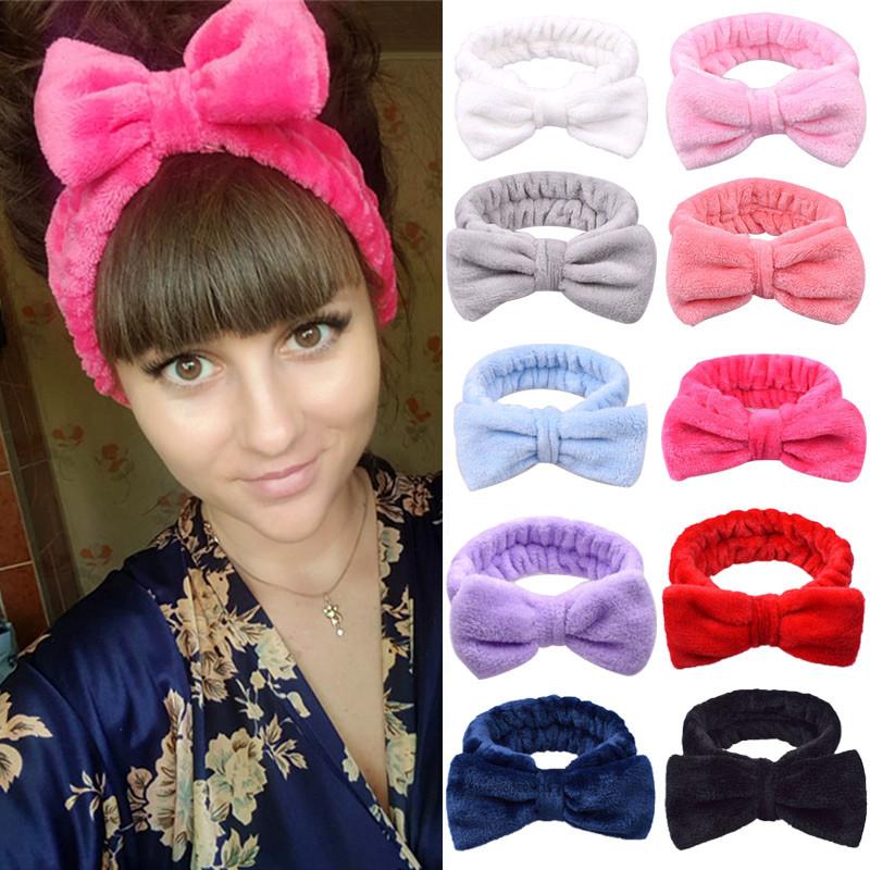 Банты для волос, повязки на голову для женщин, однотонная повязка на голову из кораллового флиса, эластичная повязка на голову с бантом, аксессуары для девочек, милый мягкий тюрбан, повязка