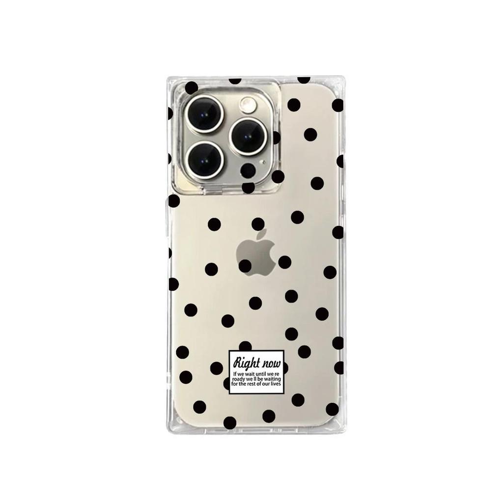 Square Back Tube Protection Clear Case For iPhone 12 16 ProMax 11 15 Plus 14 Pro Max 13 Anti-Oxygen,Black Polka Dots Pattern Casing
