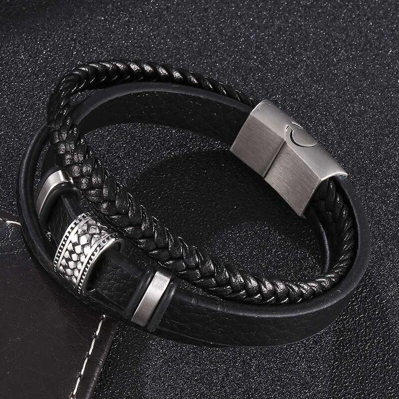 Новые модные мужские многослойные плетеные кожаные браслеты из нержавеющей стали, браслеты с подвесками на руку для мужчин, подарочные браслеты